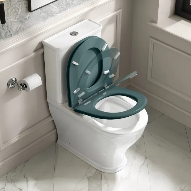 Kansas Traditional Rimless Close Coupled Toilet With Midnight Green Wooden Seat