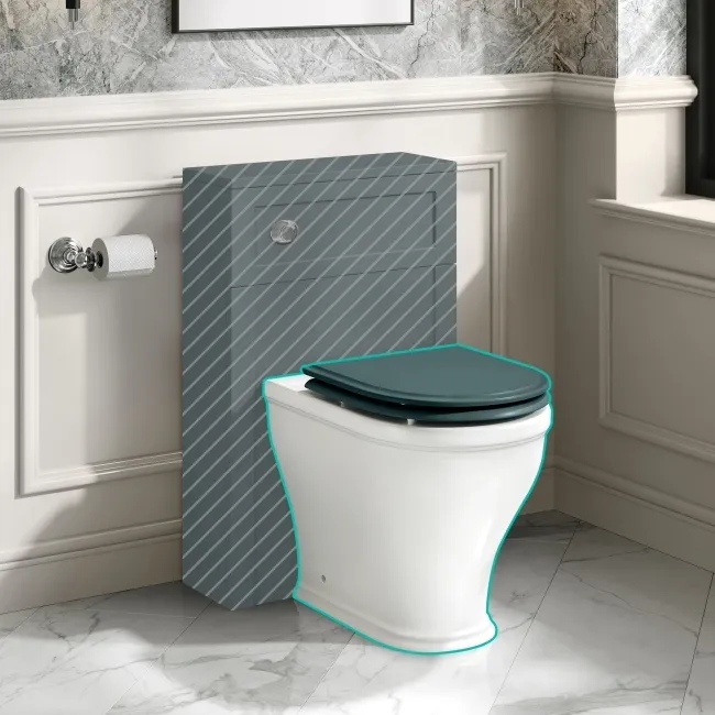 Kansas Traditional Rimless Back To Wall Toilet With Midnight Green Wooden Seat