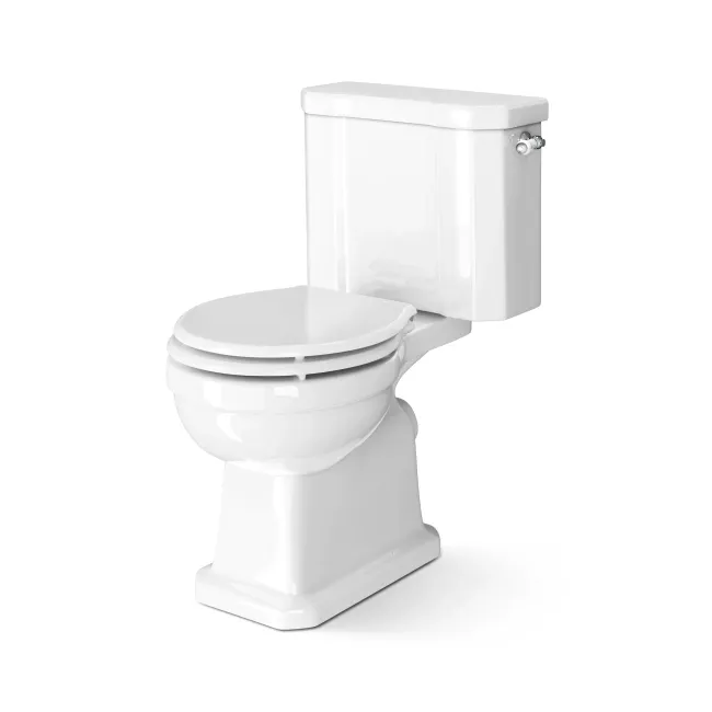 Enid Traditional Close Coupled Toilet With Gloss White Wooden Seat & Pedestal Basin - Single Tap Hole