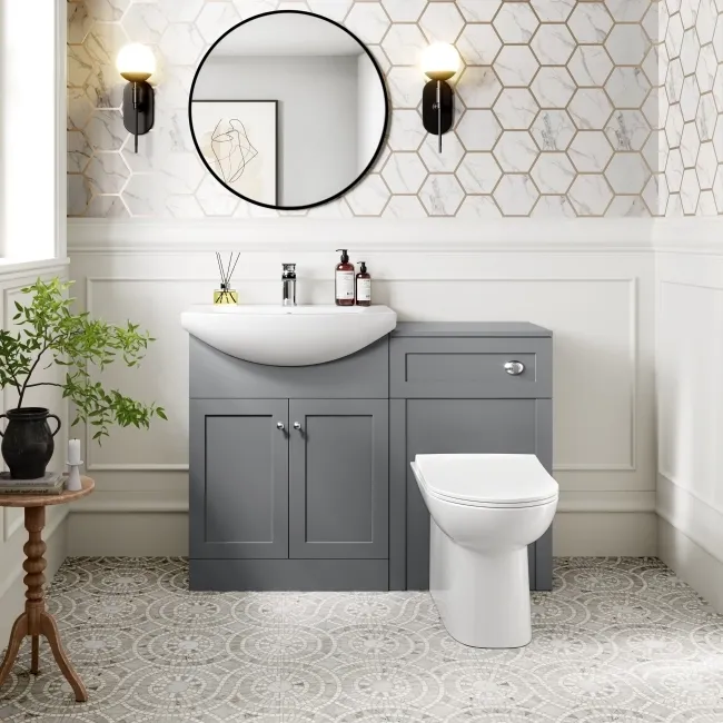 Capri Fog Grey Combination Vanity Basin and Aruba Toilet 1150mm - Chrome Handles
