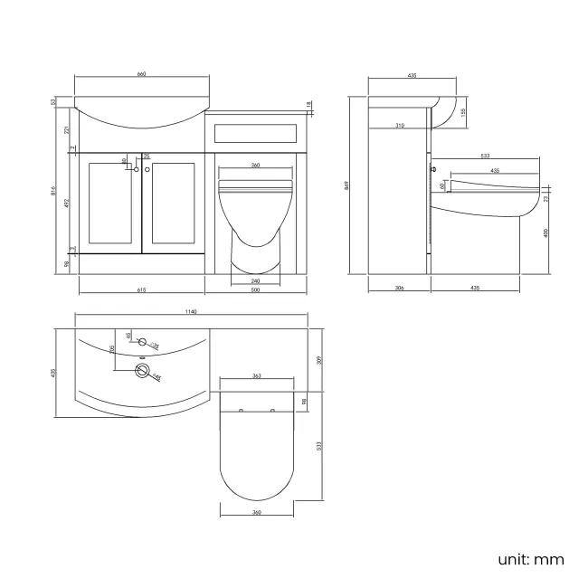 Capri Fog Grey Combination Vanity Basin and Aruba Toilet 1150mm - Chrome Handles