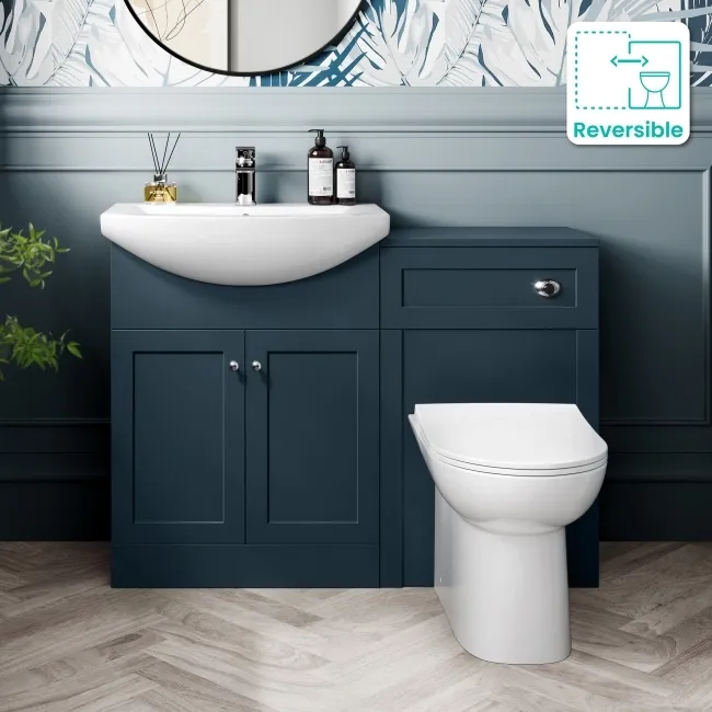 Capri Navy Blue Combination Vanity Basin and Aruba Toilet 1150mm - Chrome Handles