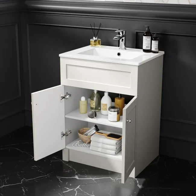 Milos Cotton White Combination Vanity Basin and Aruba Toilet 1100mm - Chrome Handles