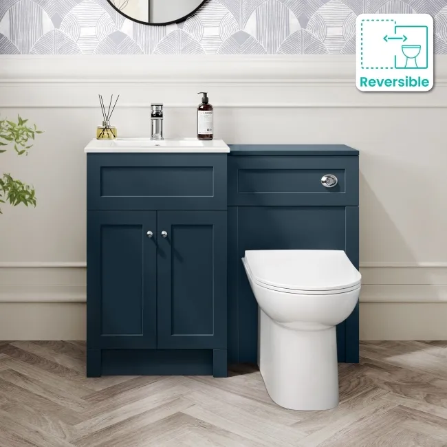 Milos Navy Blue Combination Vanity Basin and Aruba Toilet 1000mm - Chrome Handles