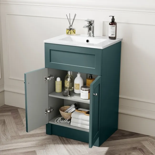 Milos Mystic Green Combination Vanity Basin and Aruba Toilet 1000mm - Chrome Handles