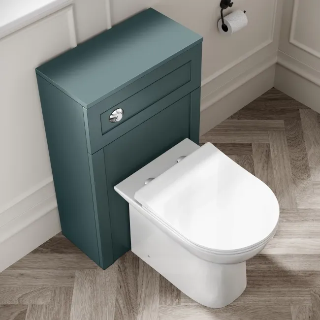 Milos Mystic Green Combination Vanity Basin and Aruba Toilet 1100mm - Chrome Handles