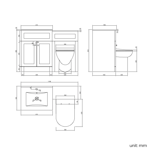 Milos Mystic Green Combination Vanity Basin and Aruba Toilet 1100mm - Chrome Handles