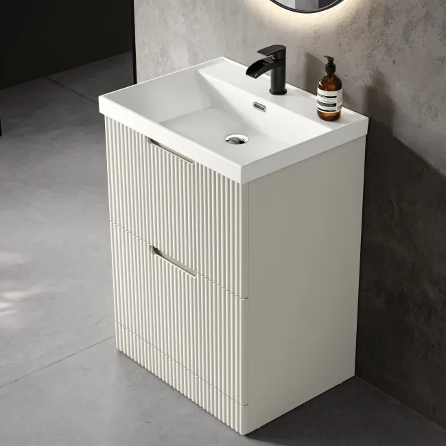 Crete Fluted Linen White Basin Vanity Drawer 600mm
