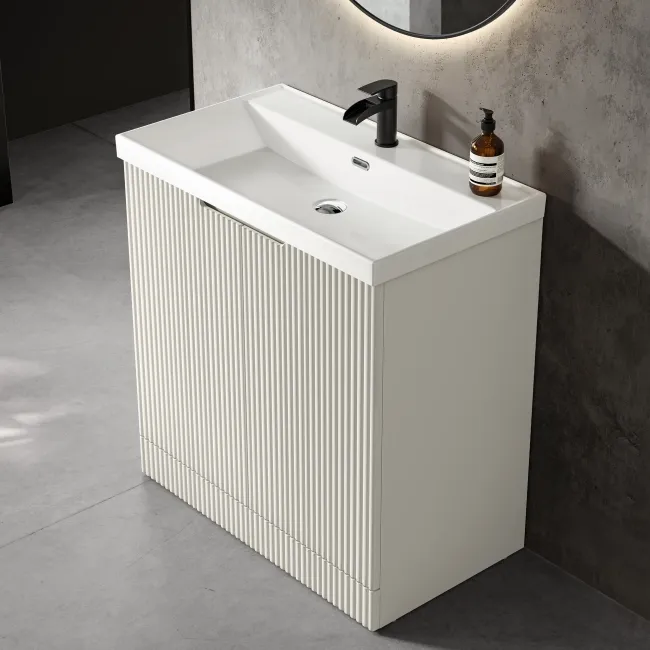 Crete Fluted Linen White Basin Vanity 800mm