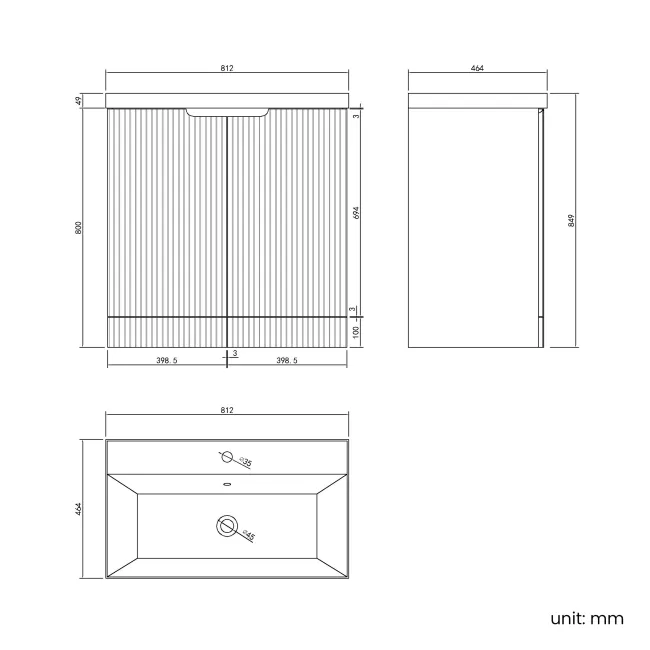 Crete Fluted Apex Oak Basin Vanity 800mm