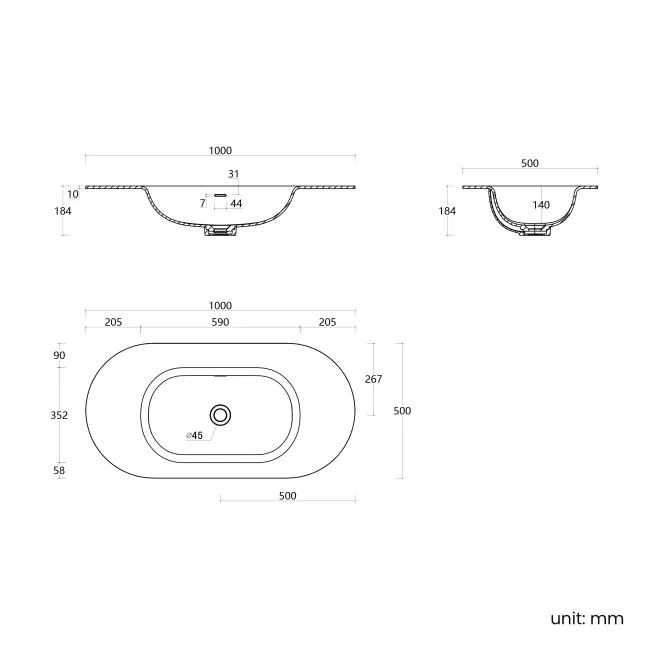 Positano Natural Oak Curved Vanity Unit & Matt White Stone Basin 1000mm