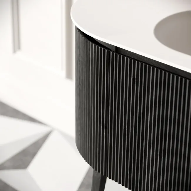 Positano Black Oak Curved Vanity Unit & Matt White Stone Basin 800mm