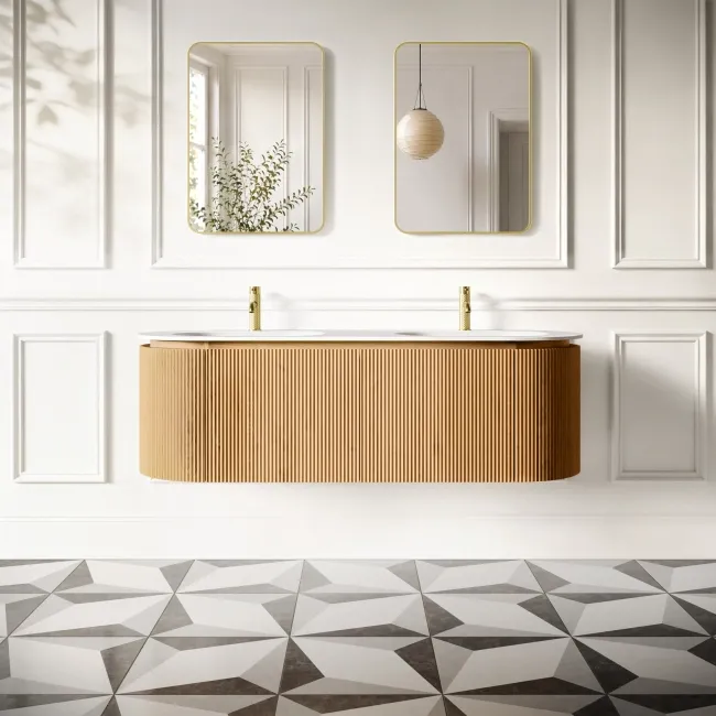 Positano Natural Oak Curved Wall Hung Basin Drawer Vanity 1500mm