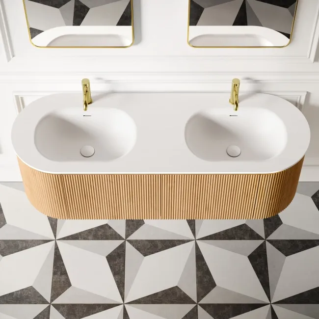 Positano Natural Oak Curved Wall Hung Basin Drawer Vanity 1500mm