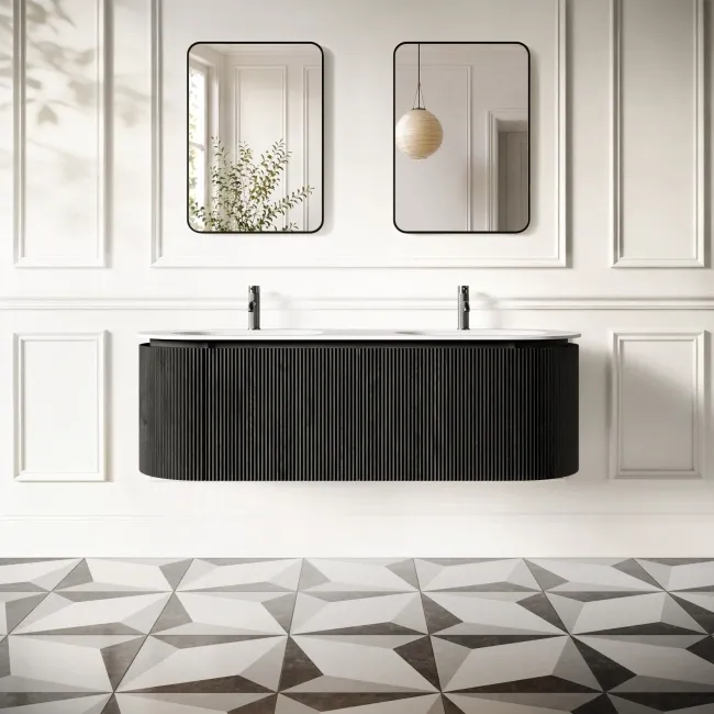 Positano Black Oak Curved Wall Hung Basin Drawer Vanity 1500mm