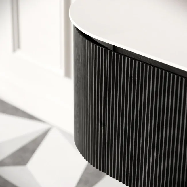 Positano Black Oak Curved Wall Hung Vanity Drawer with Matt White Stone Top 800mm - Basin Not Included