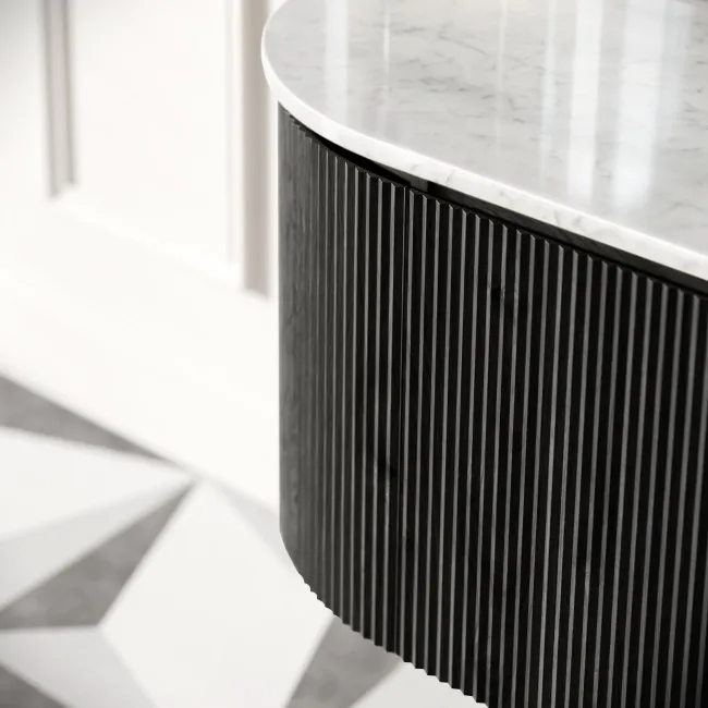 Positano Black Oak Curved Wall Hung Vanity Drawer with Carrara Marble Top 1500mm - Basin Not Included