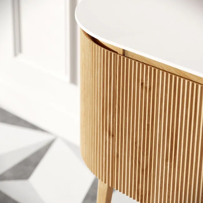 Positano Natural Oak Curved Vanity Unit with Matt White Stone Top 1200mm - Basin Not Included