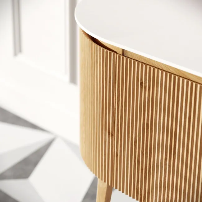 Positano Natural Oak Curved Vanity Unit with Matt White Stone Top 1500mm - Basin Not Included