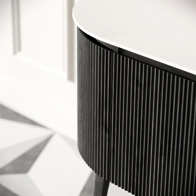 Positano Black Oak Curved Vanity Unit with Matt White Stone Top 1200mm - Basin Not Included