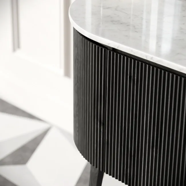 Positano Black Oak Curved Vanity Unit with Carrara Marble Top 1500mm - Basin Not Included