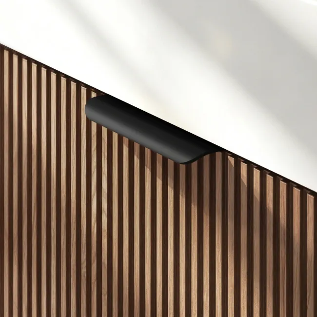 Cayman Natural Walnut Wall Hung Slimline Basin Drawer Vanity 800mm - Black Accents