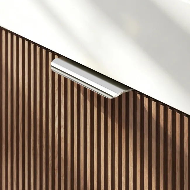 Cayman Natural Walnut Wall Hung Slimline Basin Drawer Vanity 800mm - Chrome Handle