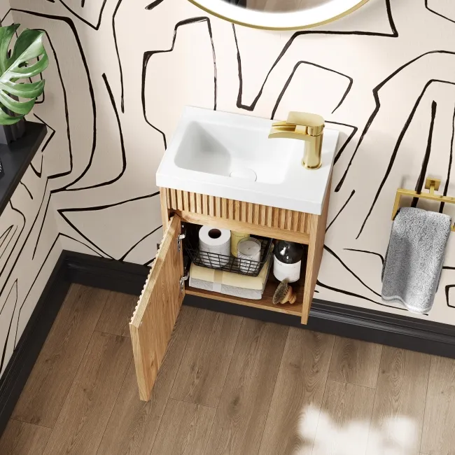 Hawaii Natural Oak Wall Hung Slimline Basin Vanity 400mm