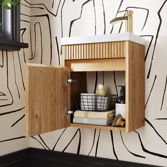 Hawaii Natural Oak Wall Hung Slimline Basin Vanity 400mm