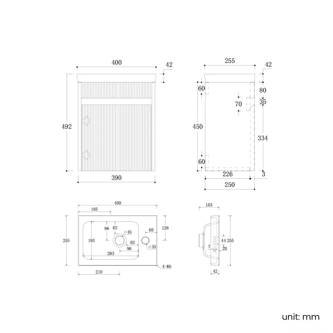 Hawaii Natural Oak Wall Hung Slimline Basin Vanity 400mm