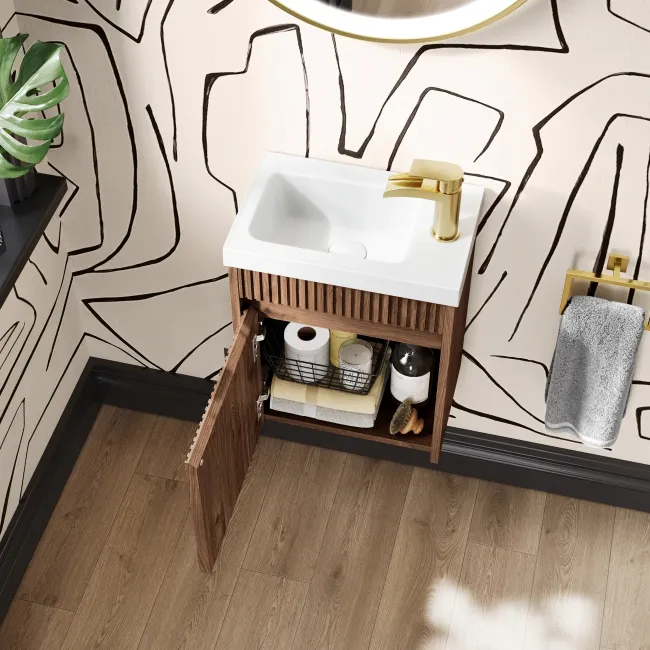 Hawaii Natural Walnut Wall Hung Slimline Basin Vanity 400mm