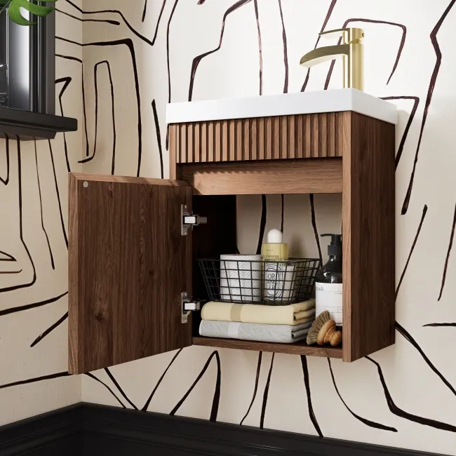 Hawaii Natural Walnut Wall Hung Slimline Basin Vanity 400mm