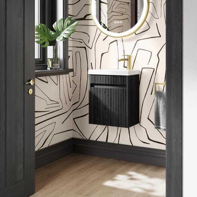 Hawaii Black Oak Wall Hung Slimline Basin Vanity 400mm