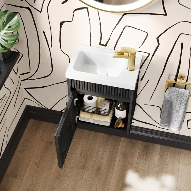Hawaii Black Oak Wall Hung Slimline Basin Vanity 400mm