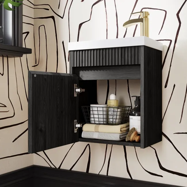 Hawaii Black Oak Wall Hung Slimline Basin Vanity 400mm
