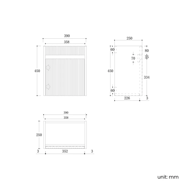 Hawaii Black Oak Wall Hung Slimline Basin Vanity 400mm