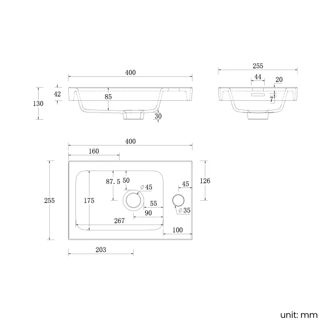Hawaii Black Oak Wall Hung Slimline Basin Vanity 400mm