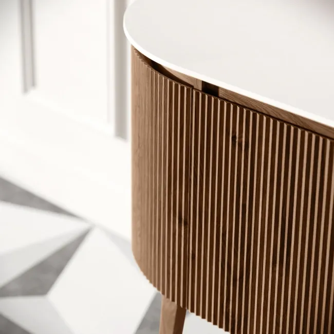 Positano Natural Walnut Curved Vanity Unit with Matt White Stone Top 1000mm - Basin Not Included