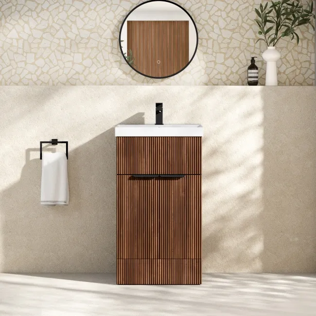 Havana Fluted Black Walnut Basin Vanity 500mm - Black Accents
