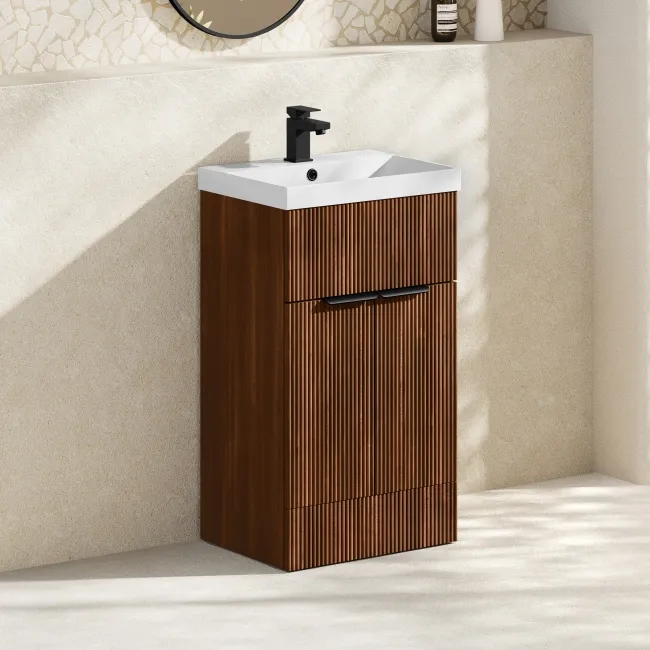 Havana Fluted Black Walnut Basin Vanity 500mm - Black Accents