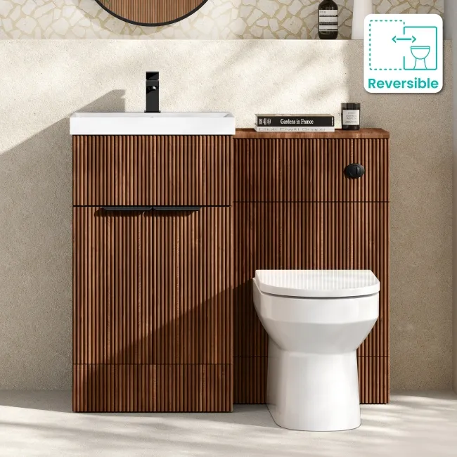 Havana Fluted Black Walnut Combination Vanity Basin and Miami Toilet 1000mm - Black Accents