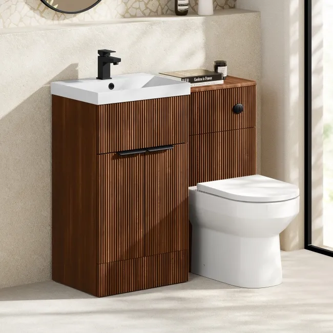 Havana Fluted Black Walnut Combination Vanity Basin and Miami Toilet 1000mm - Black Accents