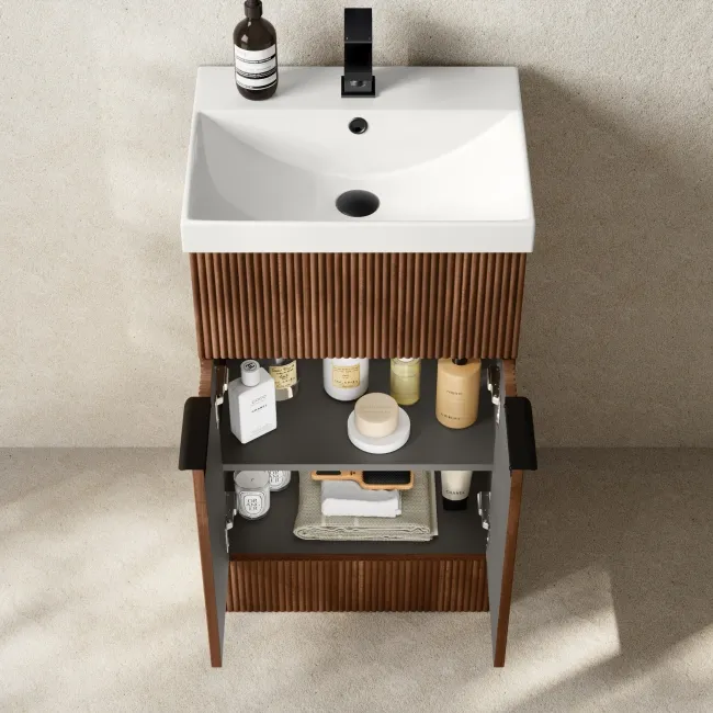 Havana Fluted Black Walnut Combination Vanity Basin and Miami Toilet 1000mm - Black Accents