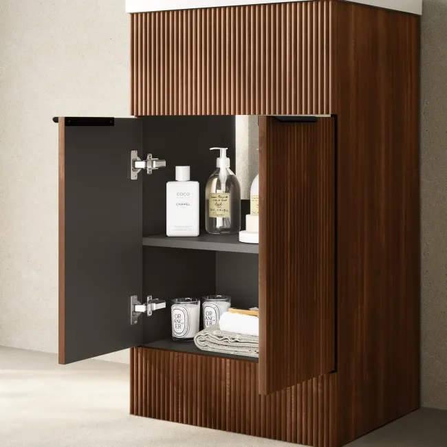 Havana Fluted Black Walnut Combination Vanity Basin and Miami Toilet 1000mm - Black Accents