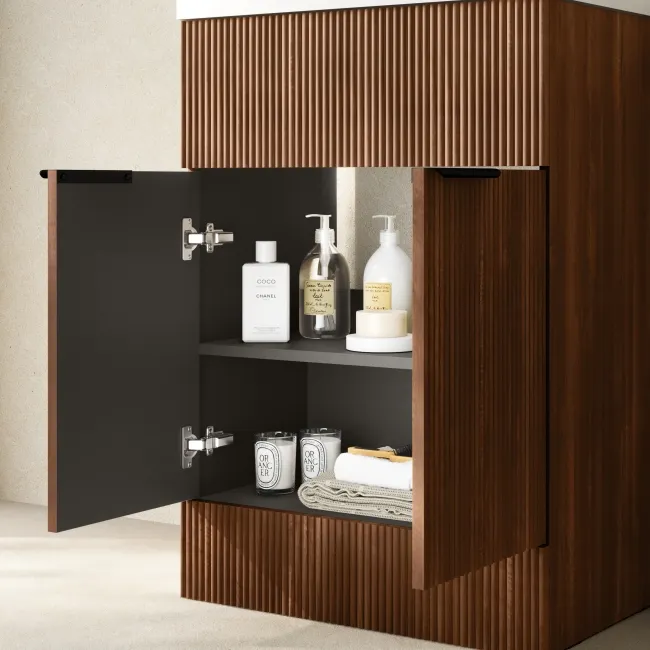 Havana Fluted Black Walnut Combination Vanity Basin and Miami Toilet 1100mm - Black Accents