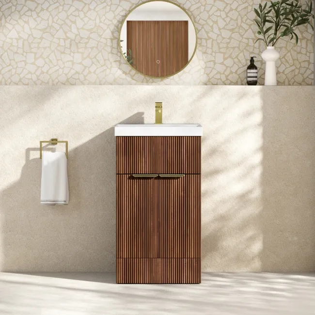 Havana Fluted Black Walnut Basin Vanity 500mm - Brushed Brass Accents
