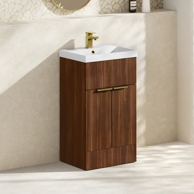 Havana Fluted Black Walnut Basin Vanity 500mm - Brushed Brass Accents