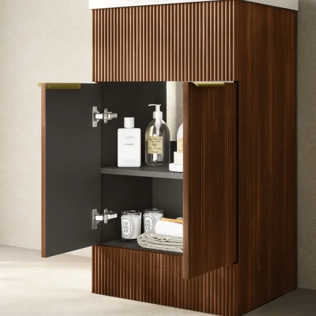 Havana Fluted Black Walnut Combination Vanity Basin and Aruba Toilet 1000mm - Brushed Brass Accents