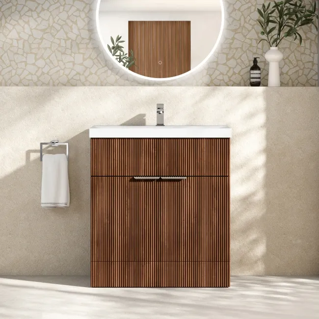 Havana Fluted Black Walnut Basin Vanity 800mm - Chrome Handles