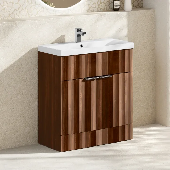 Havana Fluted Black Walnut Basin Vanity 800mm - Chrome Handles